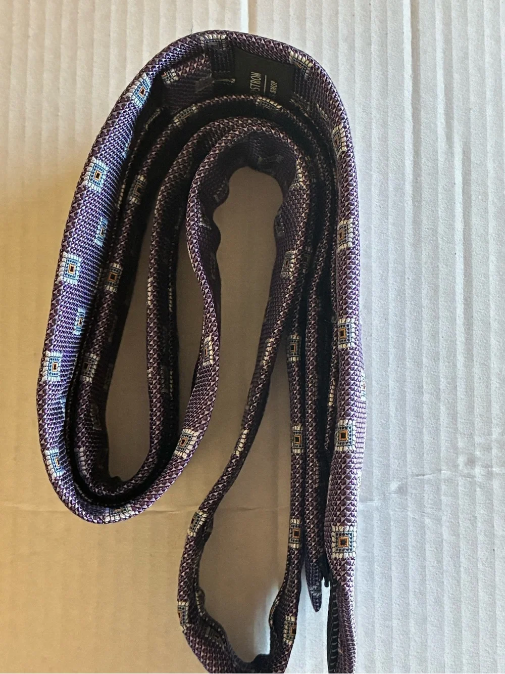 Nordstrom Men's Shop 100% Silk Purple Neck Tie purple  quatrefoil jacquard